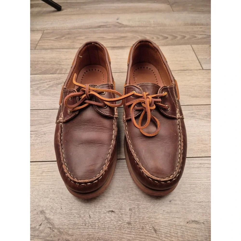 Allen Edmonds Force 10 Tan Brown Leather Boat Shoes Mens Casual Loafers Sz 9 D